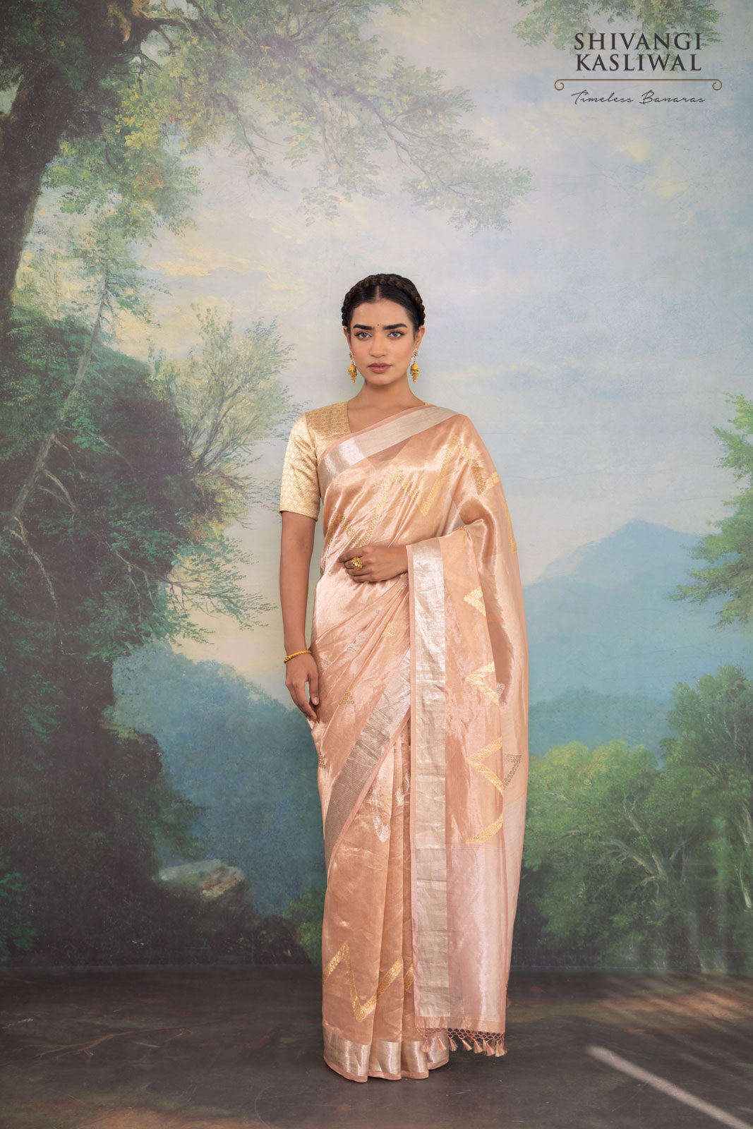 Peach Handwoven Banarasi Tissue Silk Saree