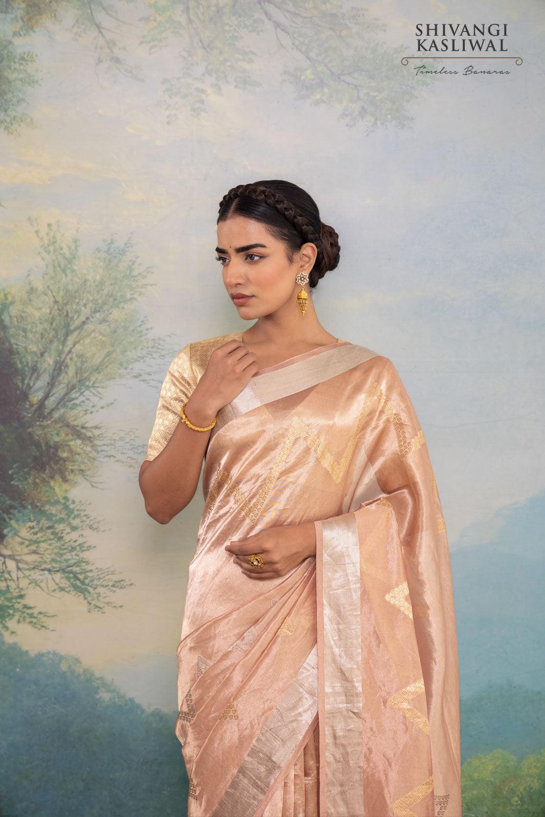 Peach Handwoven Banarasi Tissue Silk Saree