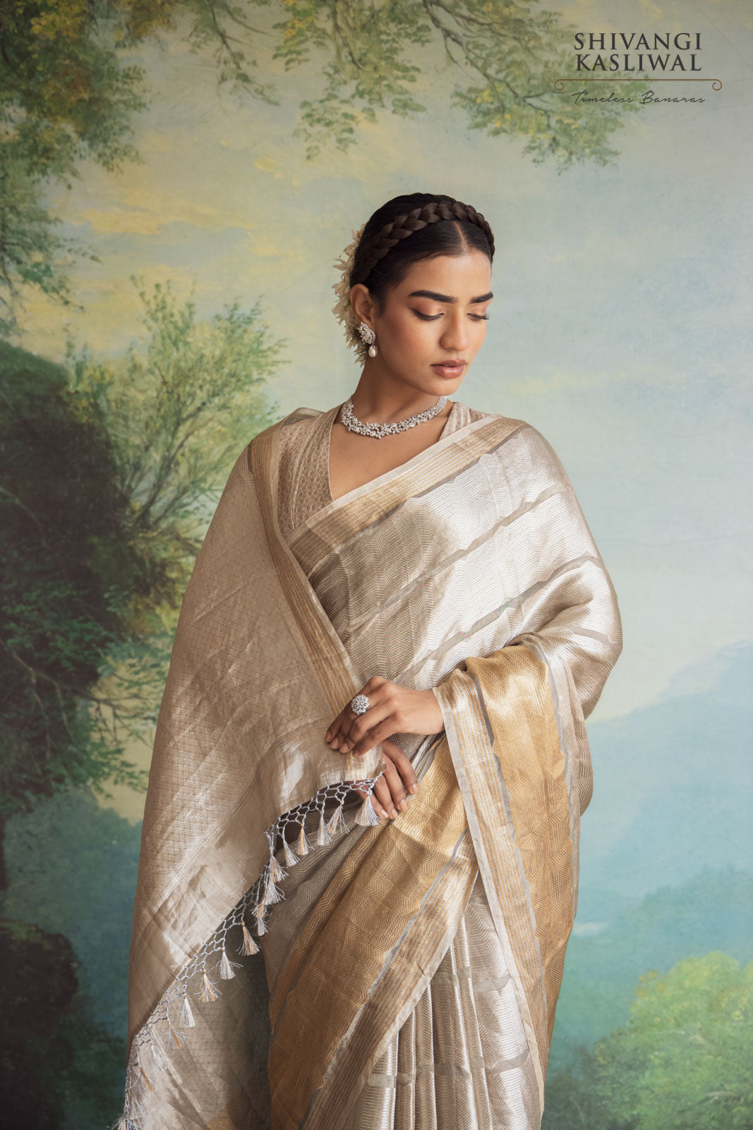 Grey Handwoven Banarasi Tissue Silk Saree