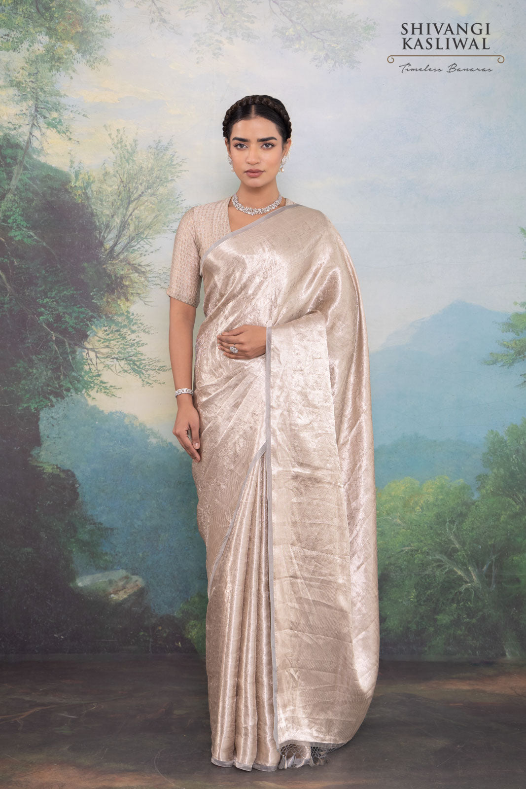 Grey Handwoven Banarasi Tissue Silk Saree