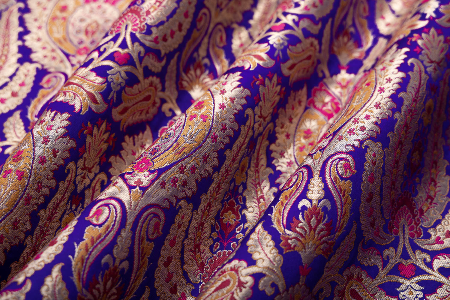 Royal Blue Handwoven Banarasi Brocade Fabric