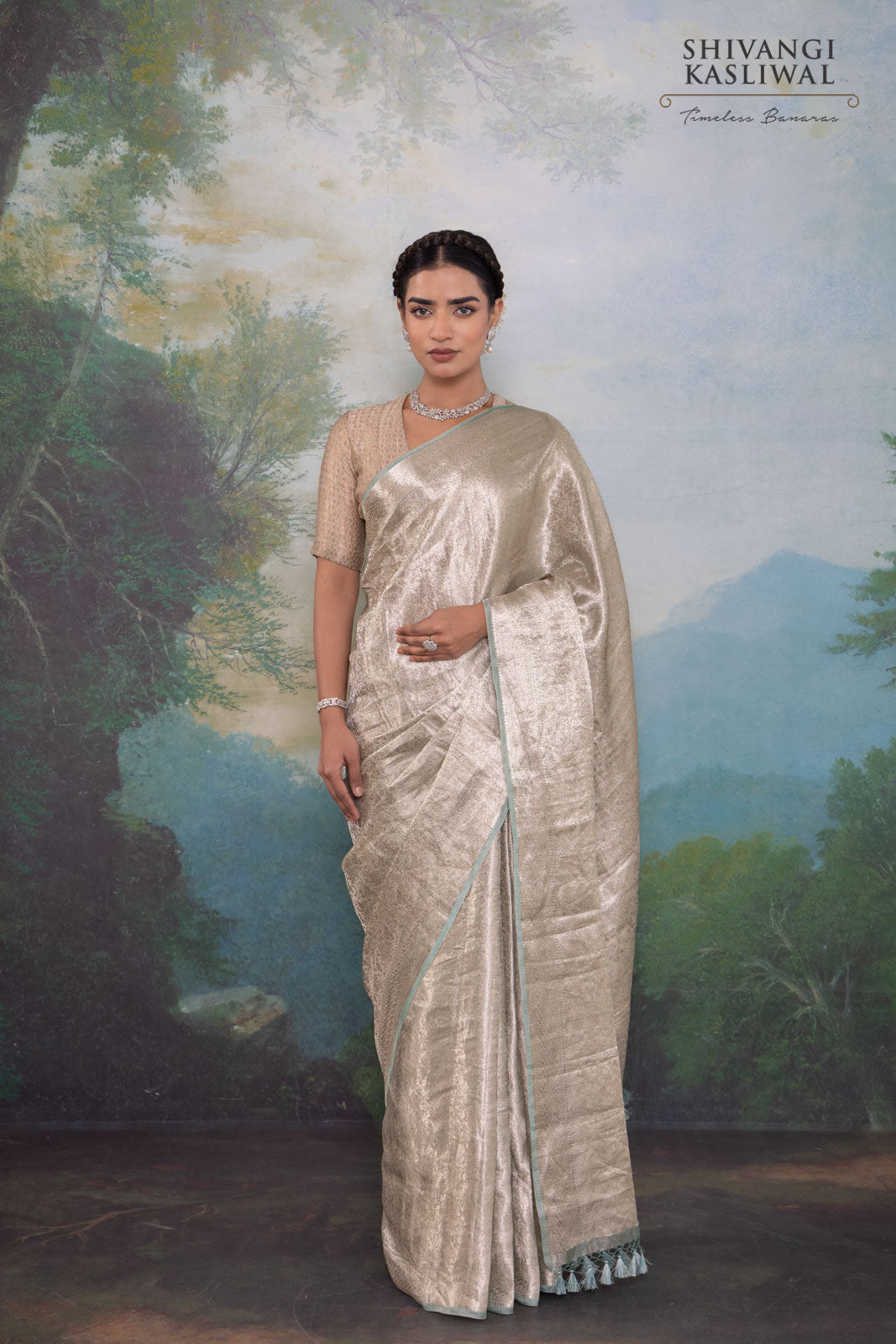 Mint Blue Handwoven Banarasi Tissue Silk Saree