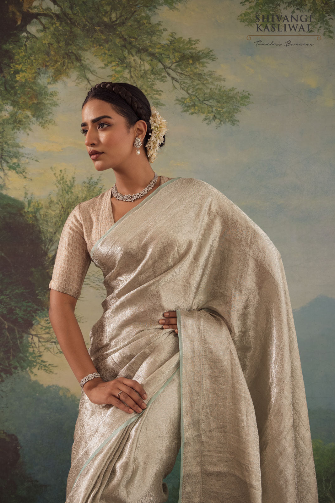 Mint Blue Handwoven Banarasi Tissue Silk Saree