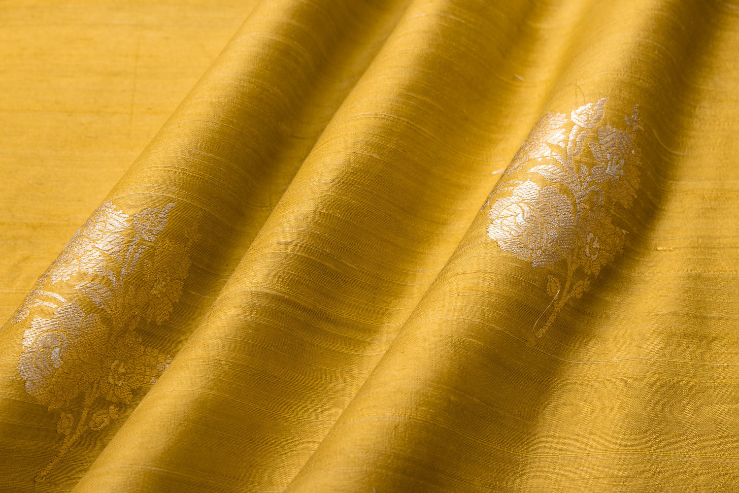 Greenish Yellow Handwoven Banarasi Raw Silk Fabric