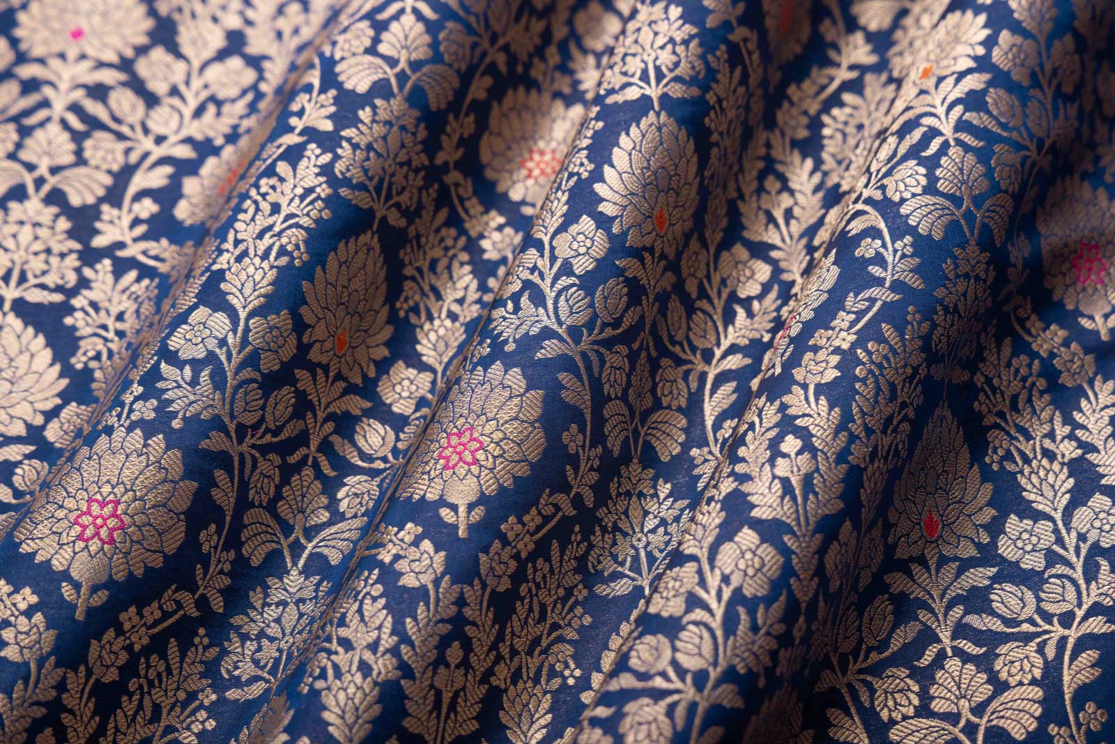 Navy Blue Handwoven Banarasi Brocade Fabric