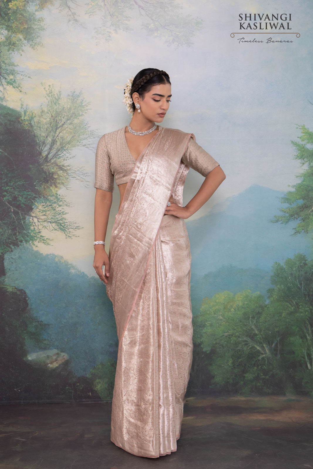 Baby Pink Handwoven Banarasi Tissue Silk Saree