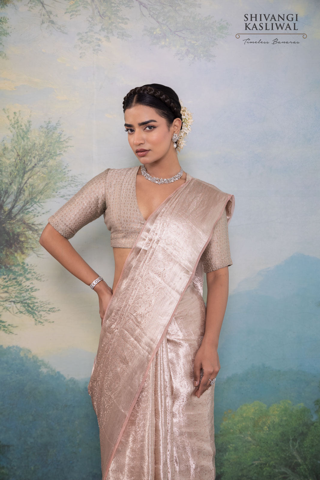 Baby Pink Handwoven Banarasi Tissue Silk Saree