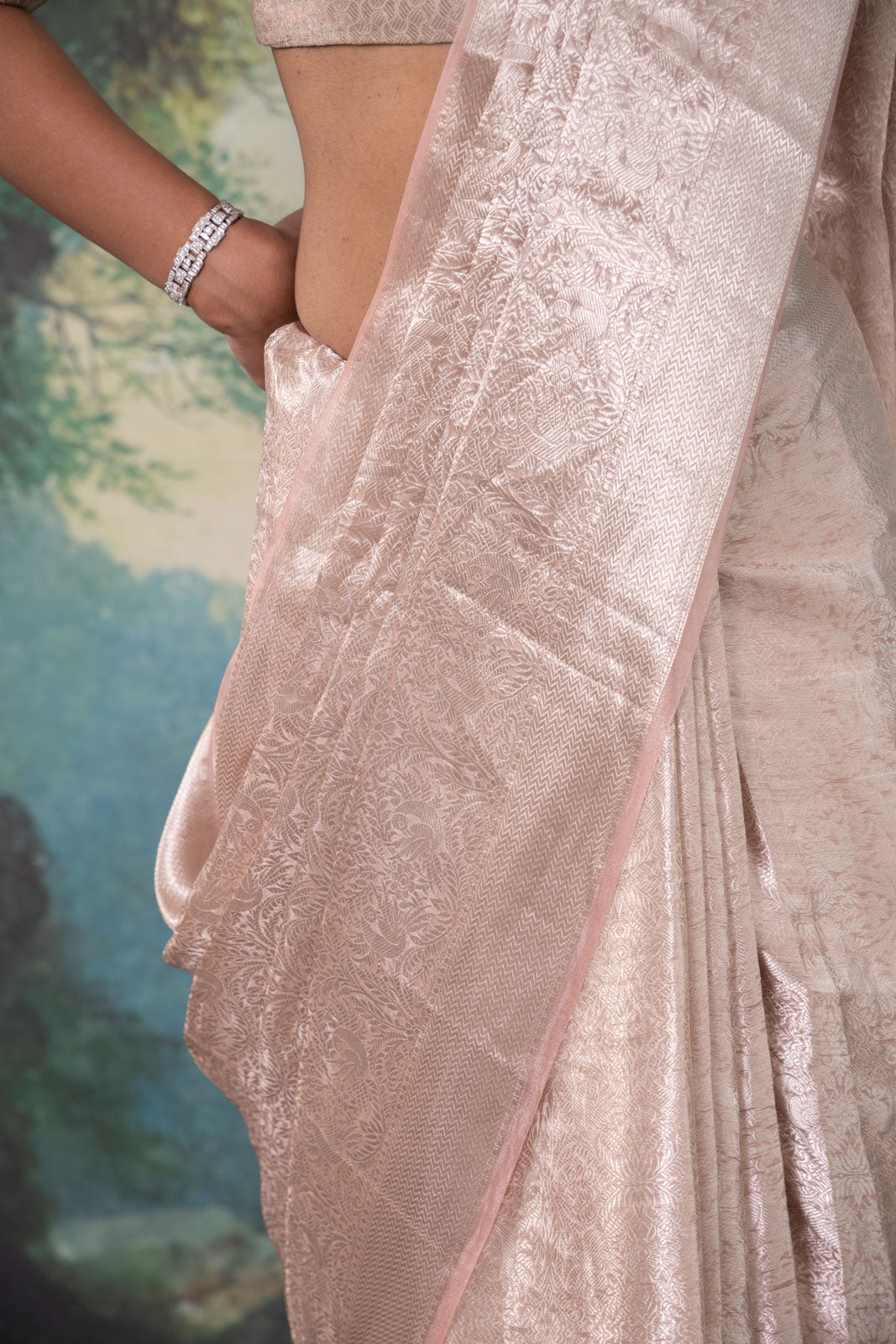 Baby Pink Handwoven Banarasi Tissue Silk Saree