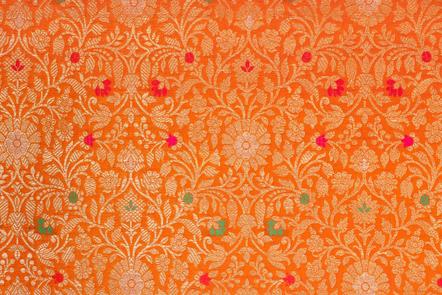 Orange Handwoven Banarasi Brocade Fabric