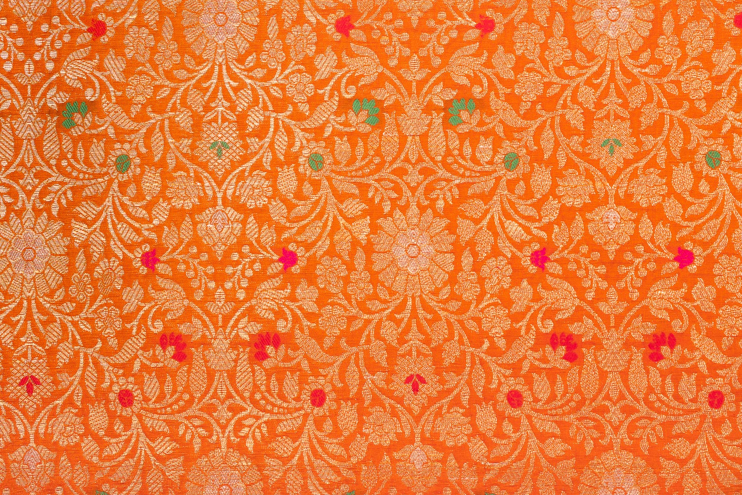 Orange Handwoven Banarasi Brocade Fabric