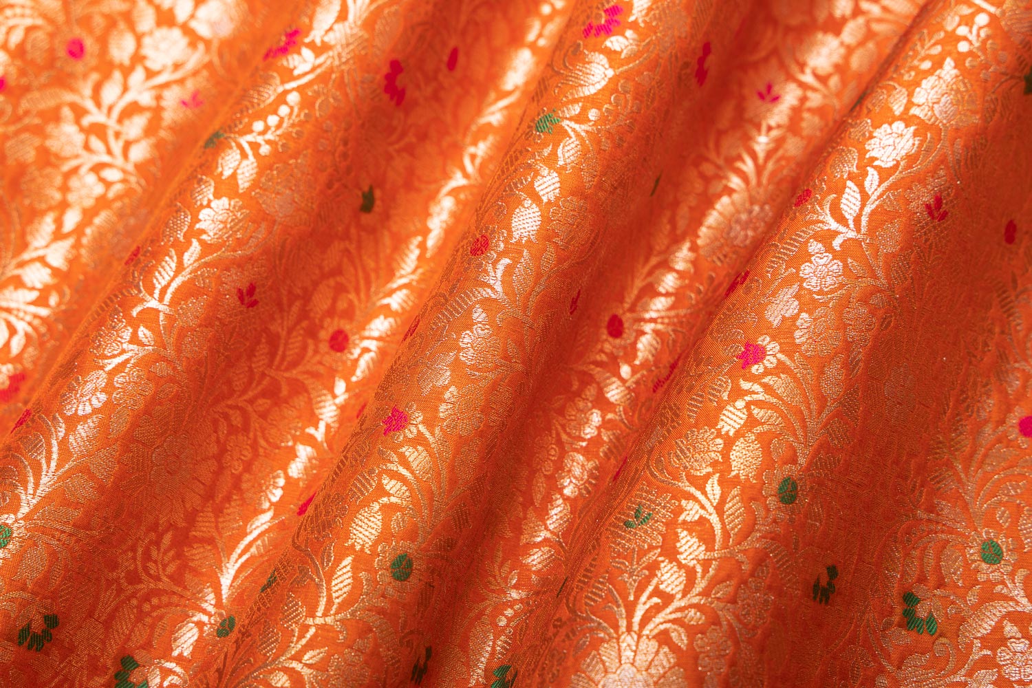 Orange Handwoven Banarasi Brocade Fabric