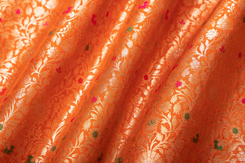 Orange Handwoven Banarasi Brocade Fabric