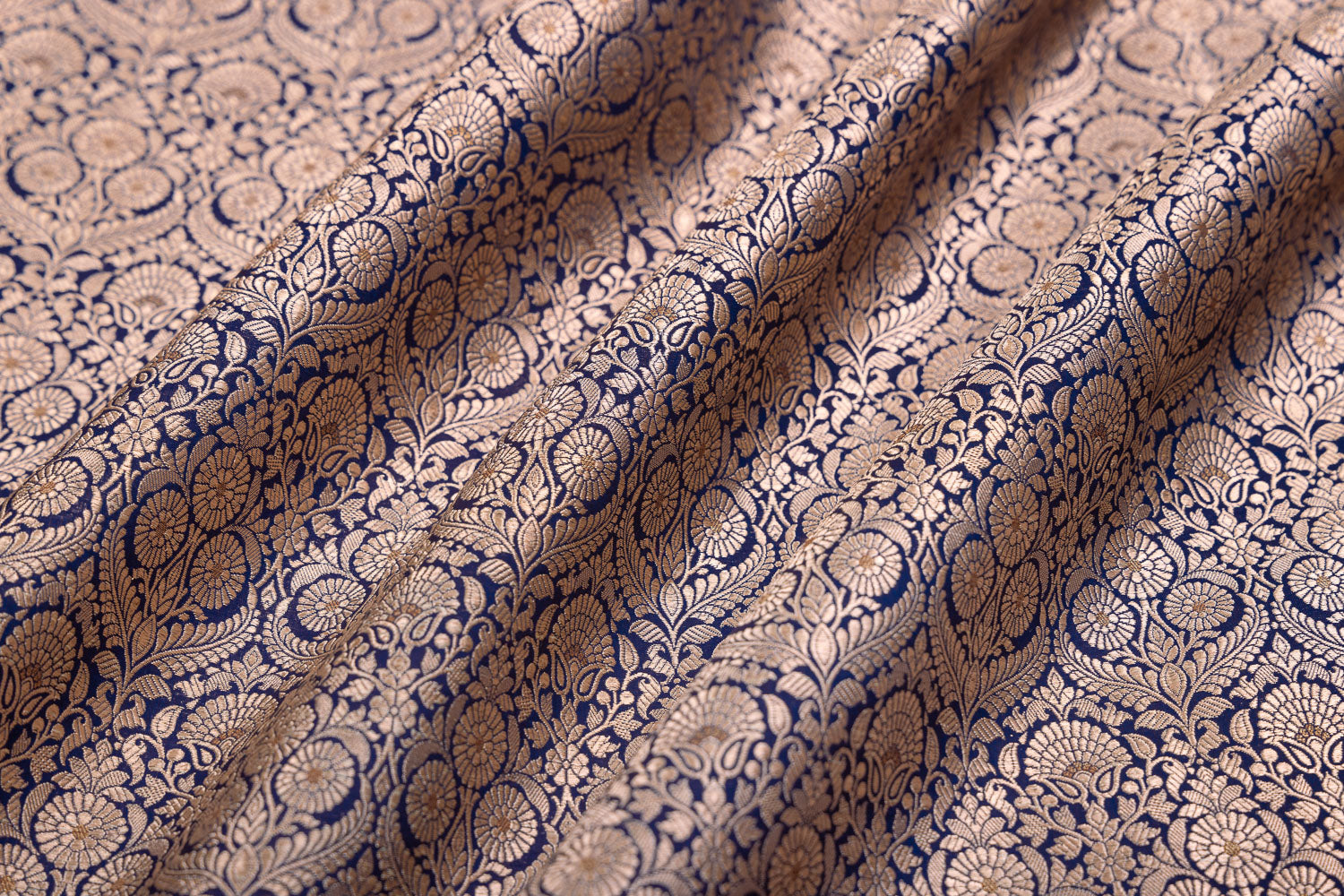 Navy Blue Handwoven Banarasi Brocade Fabric