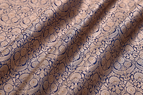 Navy Blue Handwoven Banarasi Brocade Fabric