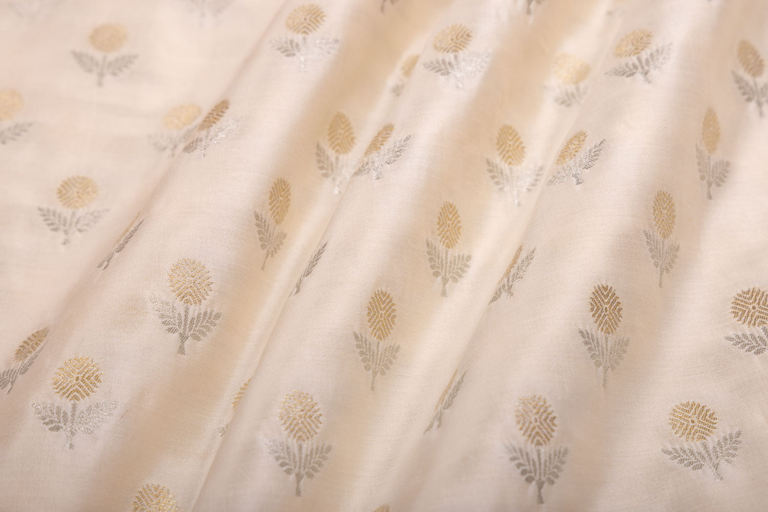 Off-White Handwoven Banarasi Chiniya Silk Fabric