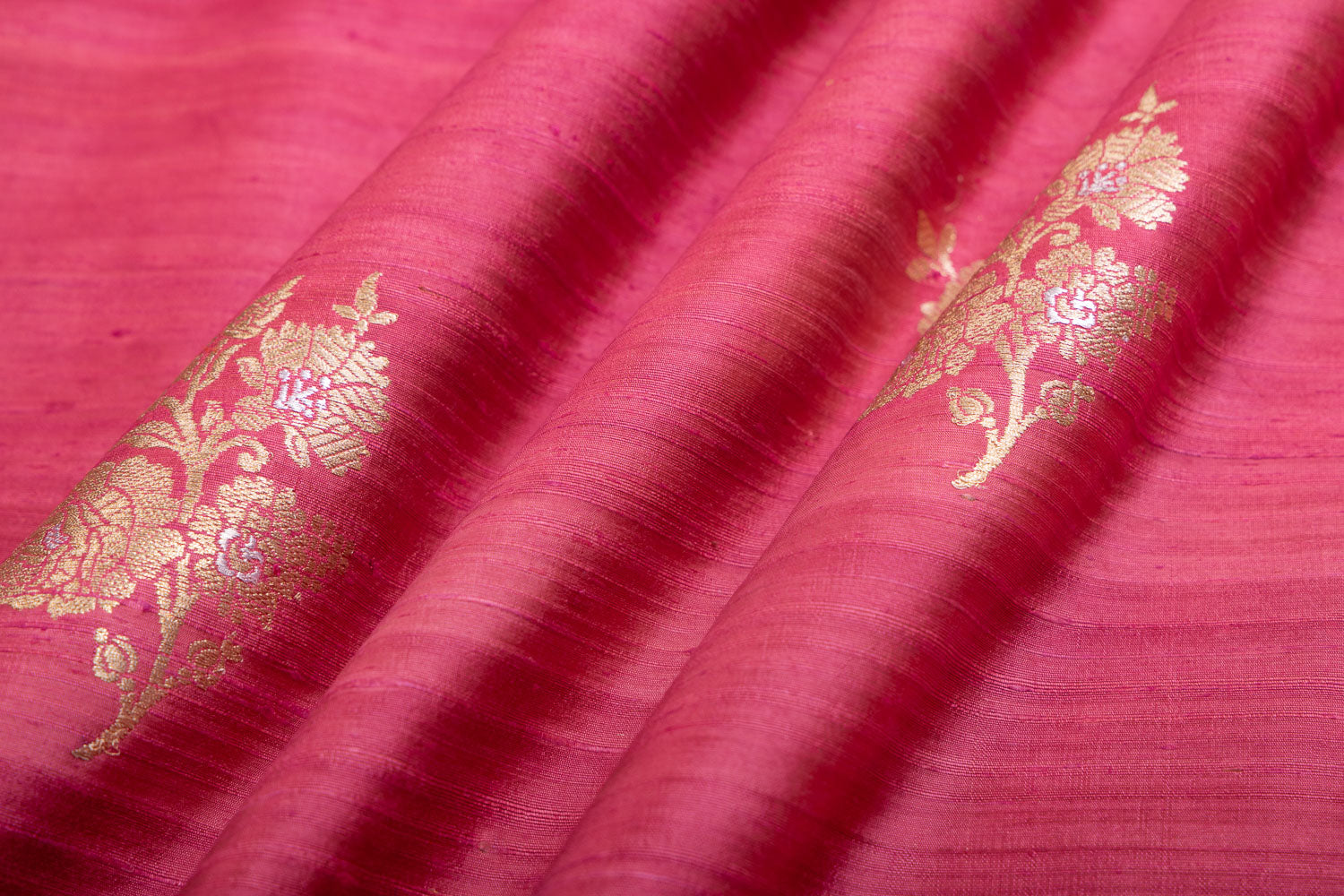 Pink Handwoven Banarasi Raw Silk Fabric