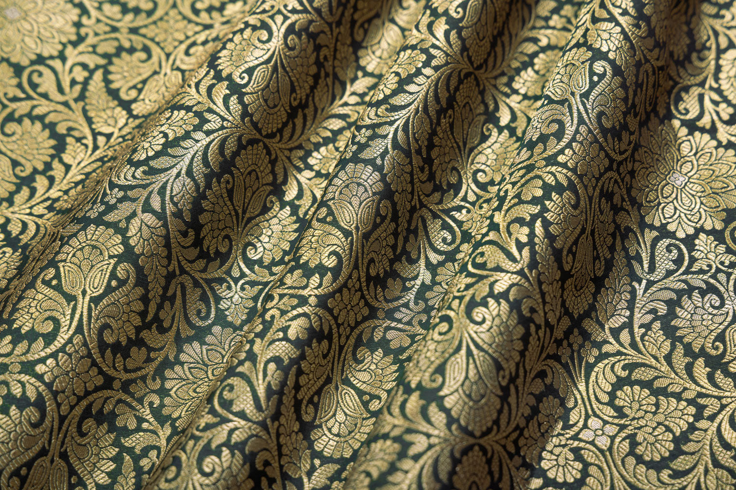 Bottle Green Handwoven Banarasi Brocade Fabric