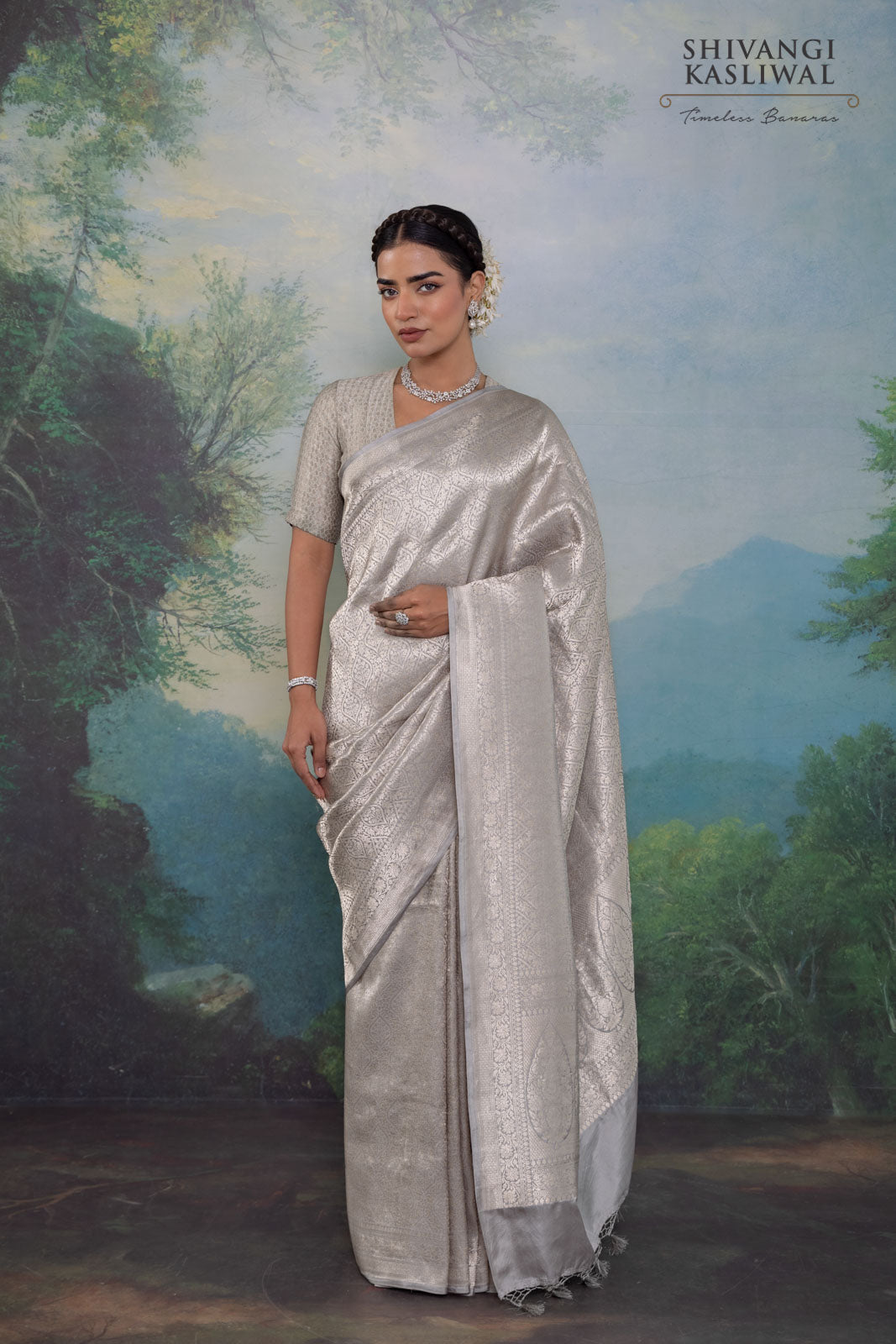 Grey Handwoven Banarasi Silk Saree