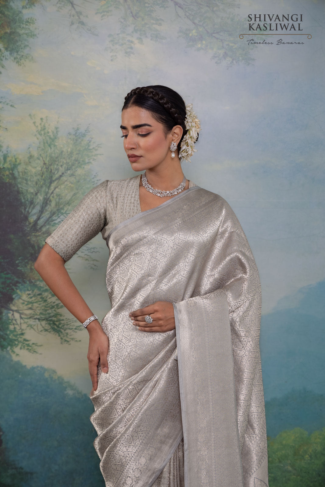 Grey Handwoven Banarasi Silk Saree