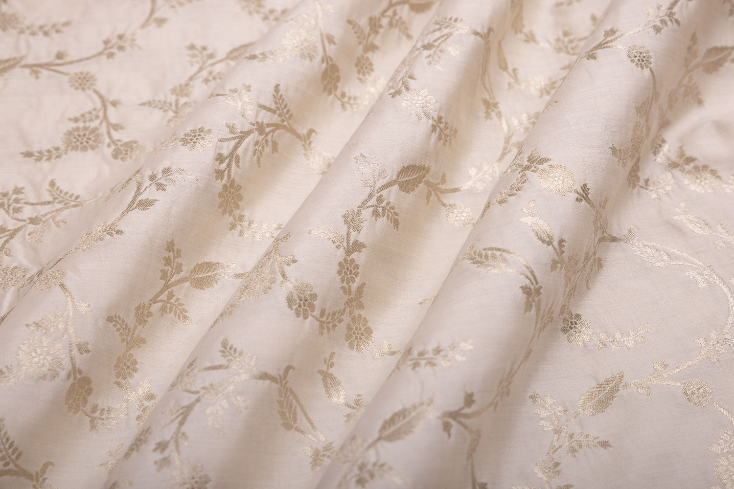 Off-White Handwoven Banarasi Chiniya Silk Fabric