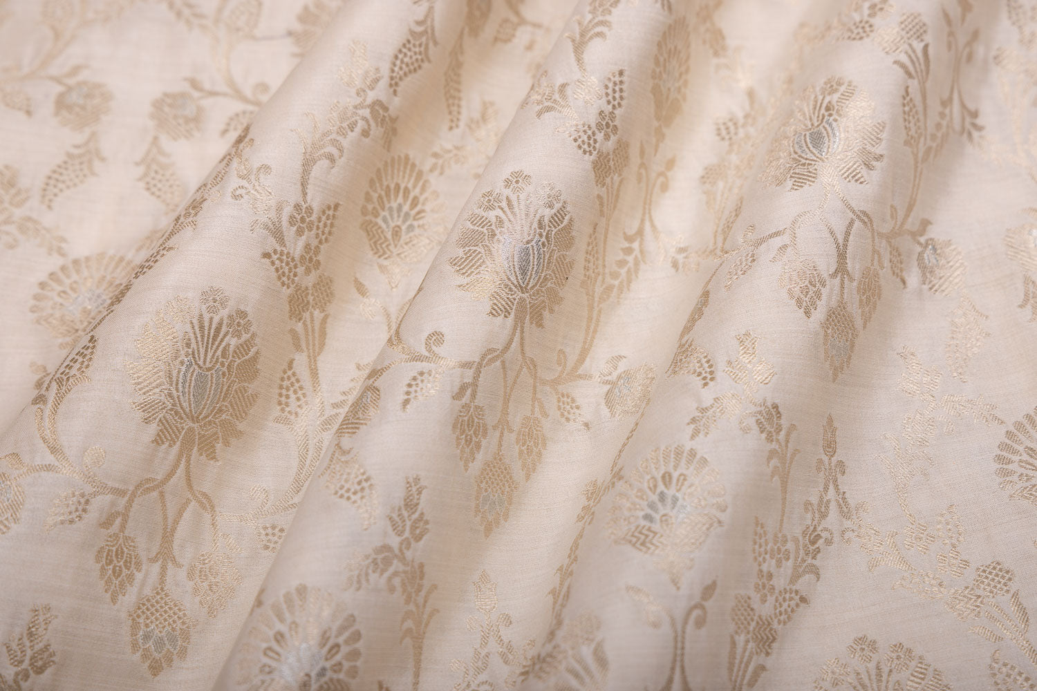 Off-White Handwoven Banarasi Chiniya Silk Fabric