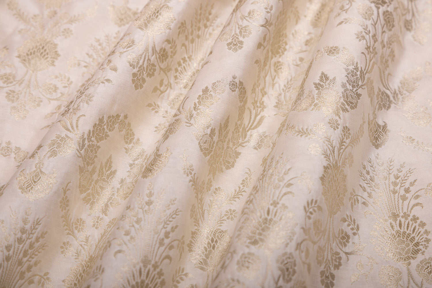 Off-White Handwoven Banarasi Chiniya Silk Fabric