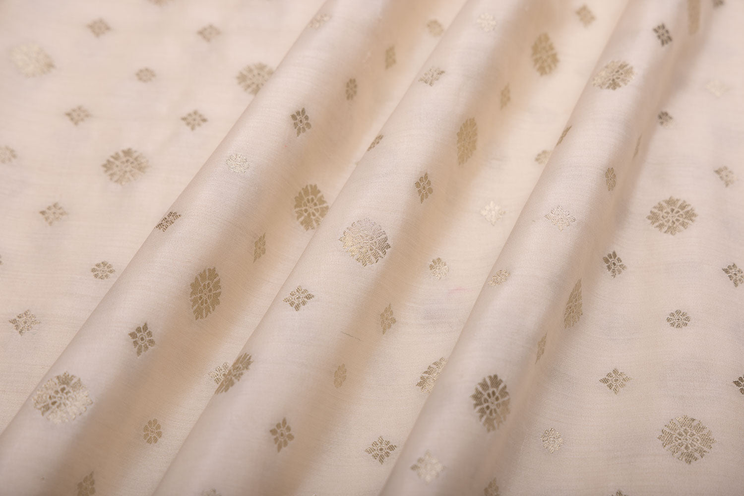 Off-White Handwoven Banarasi Chiniya Silk Fabric