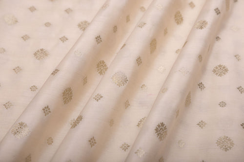 Off-White Handwoven Banarasi Chiniya Silk Fabric