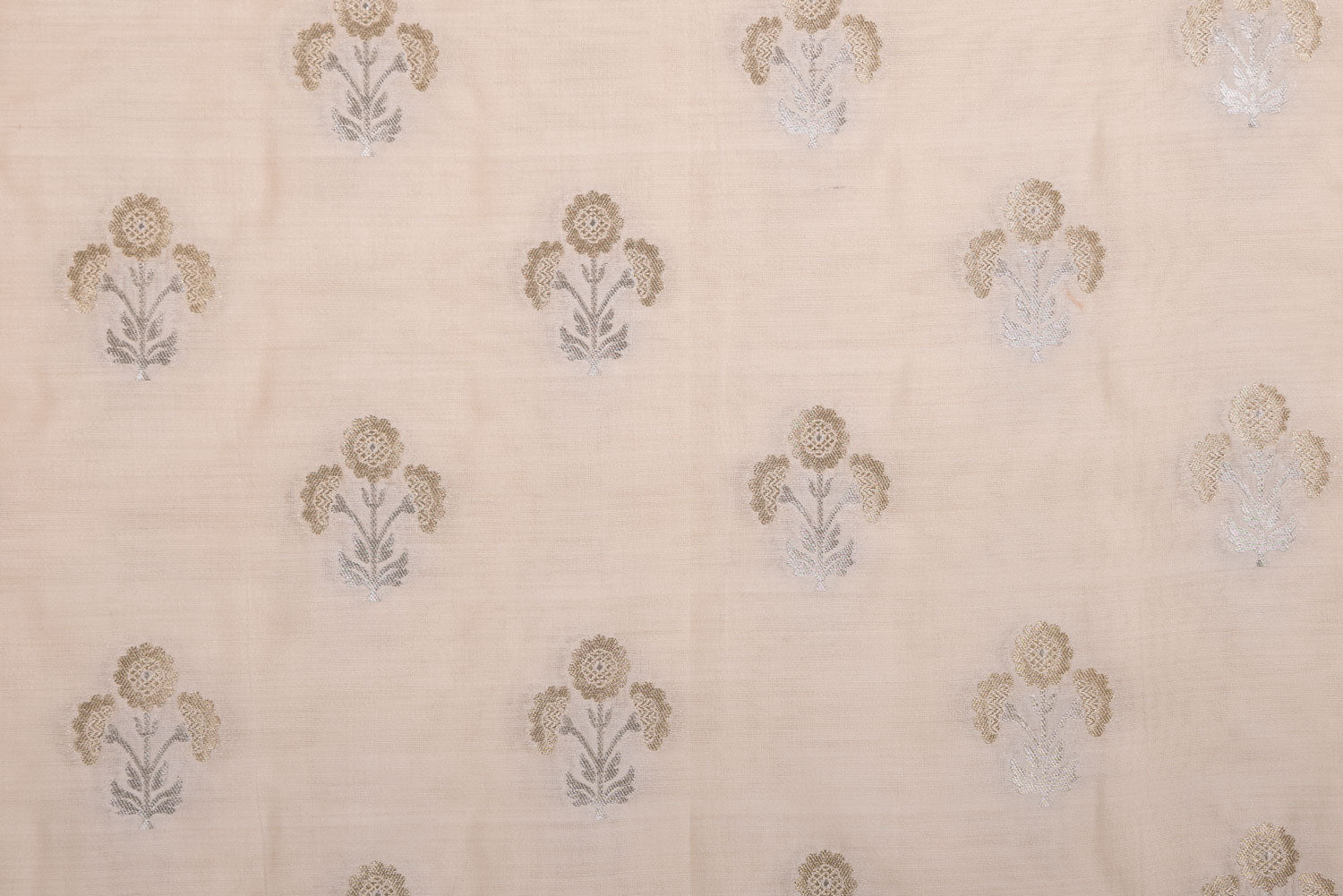 Off-White Handwoven Banarasi Chiniya Silk Fabric