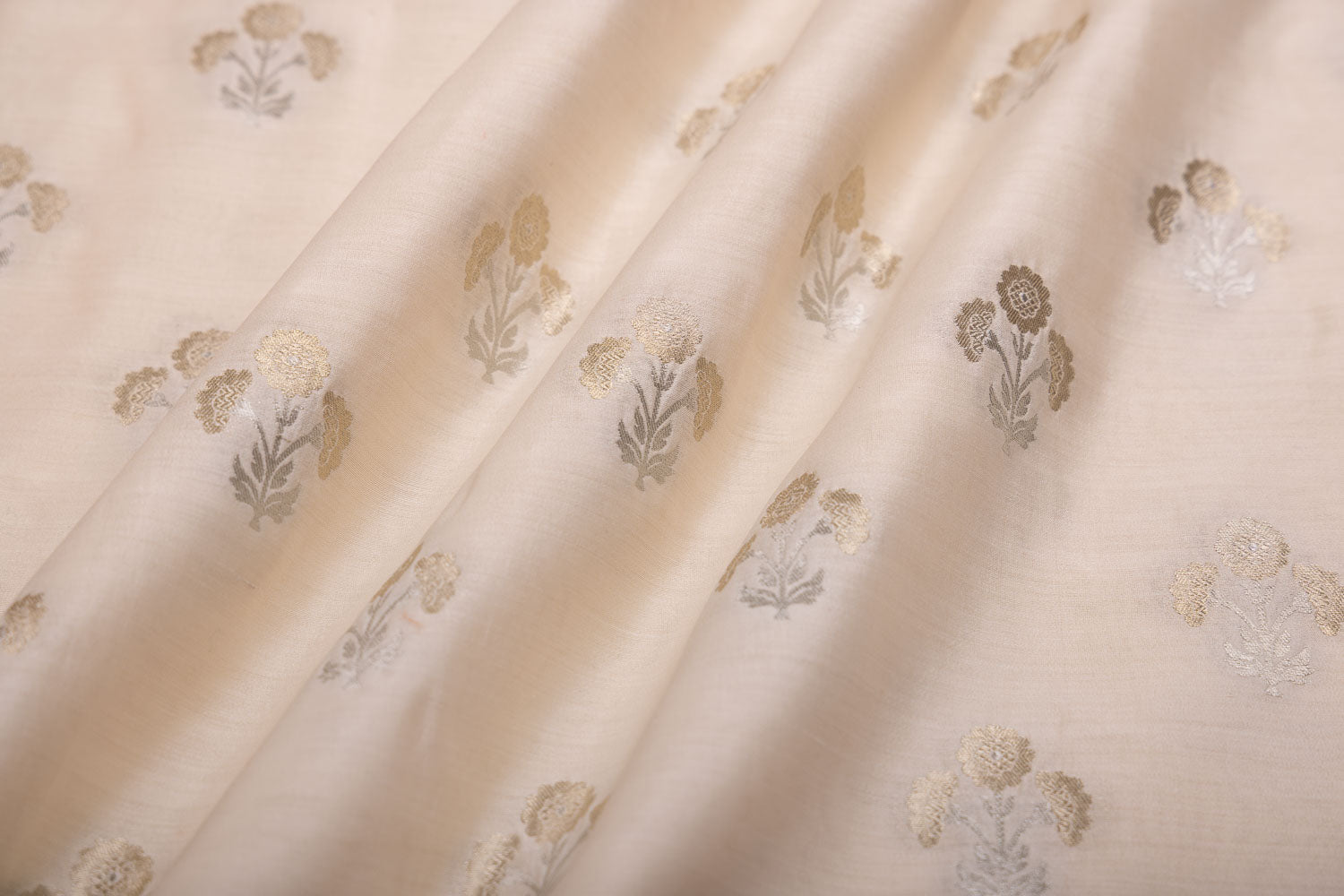 Off-White Handwoven Banarasi Chiniya Silk Fabric