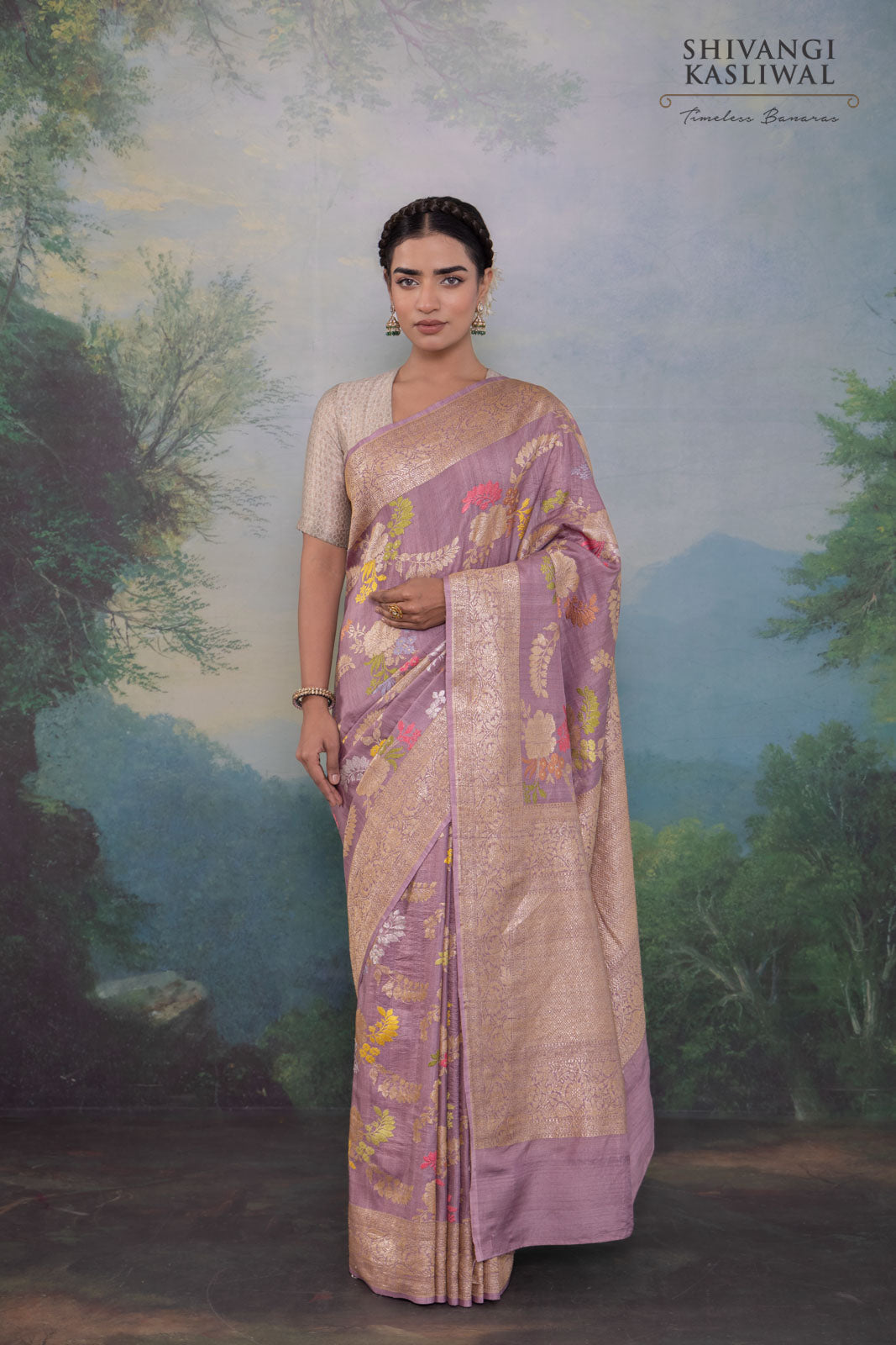 Mauve Handwoven Banarasi Kadhua Tussar Georgette Saree