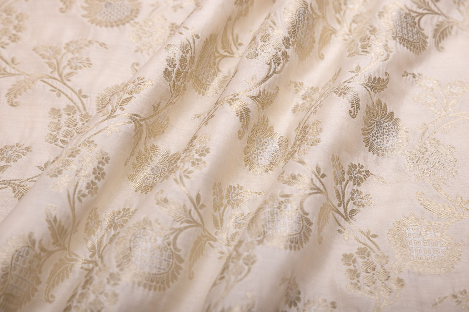 Off-White Handwoven Banarasi Chiniya Silk Fabric