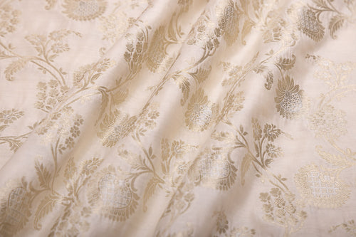Off-White Handwoven Banarasi Chiniya Silk Fabric