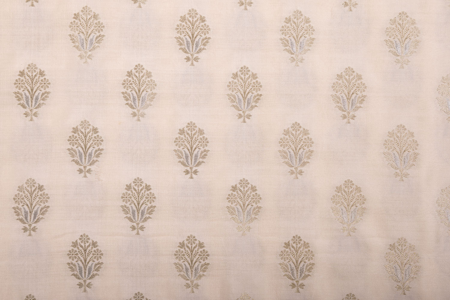 Off-White Handwoven Banarasi Chiniya Silk Fabric