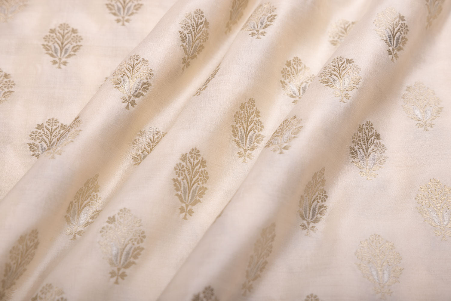 Off-White Handwoven Banarasi Chiniya Silk Fabric