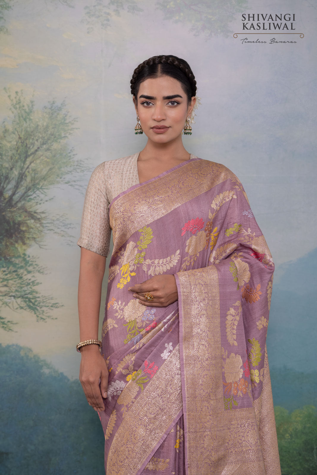 Mauve Handwoven Banarasi Kadhua Tussar Georgette Saree