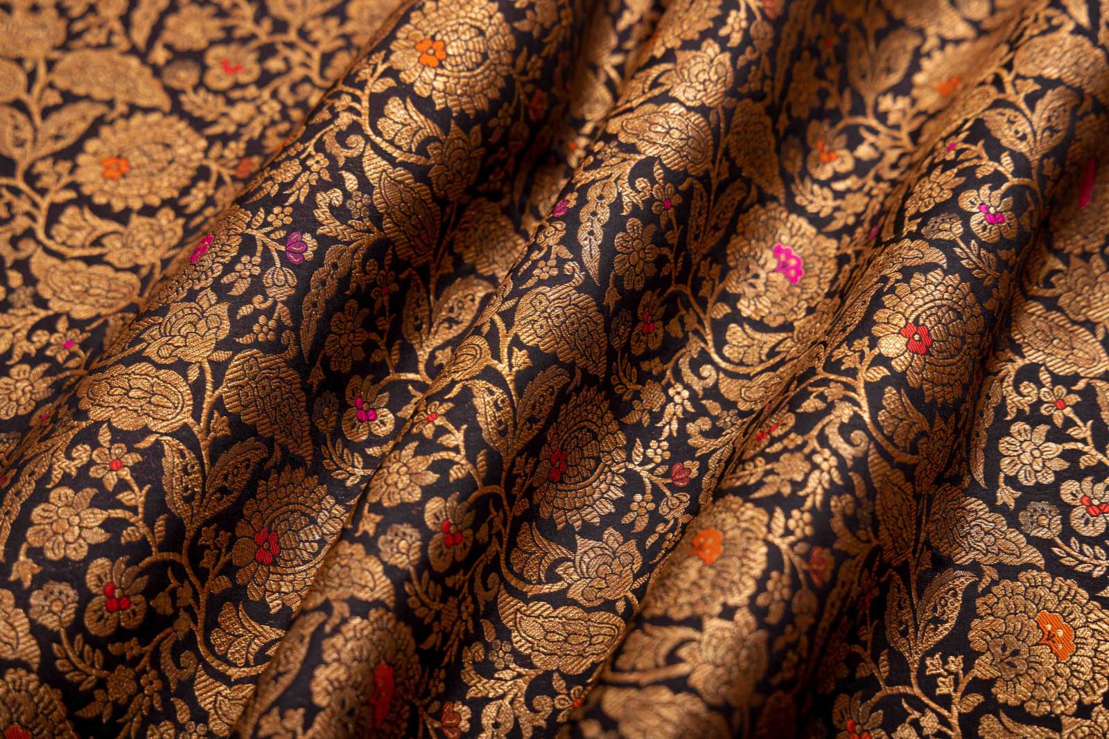 Black Handwoven Banarasi Brocade Fabric