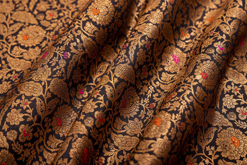Black Handwoven Banarasi Brocade Fabric