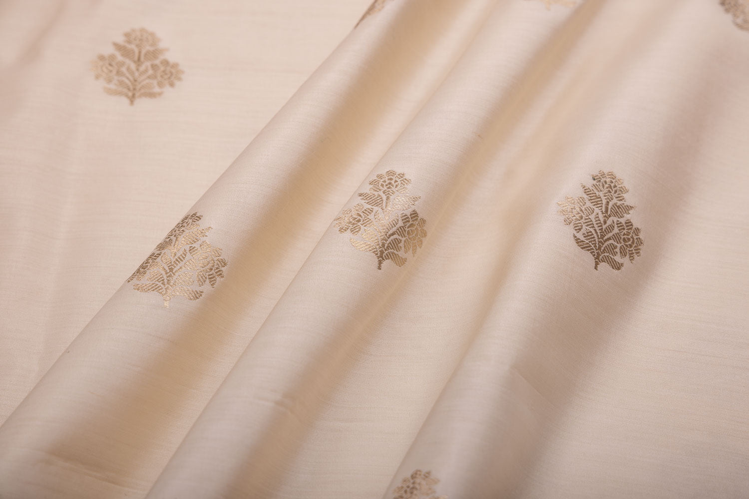 Off-White Handwoven Banarasi Chiniya Silk Fabric