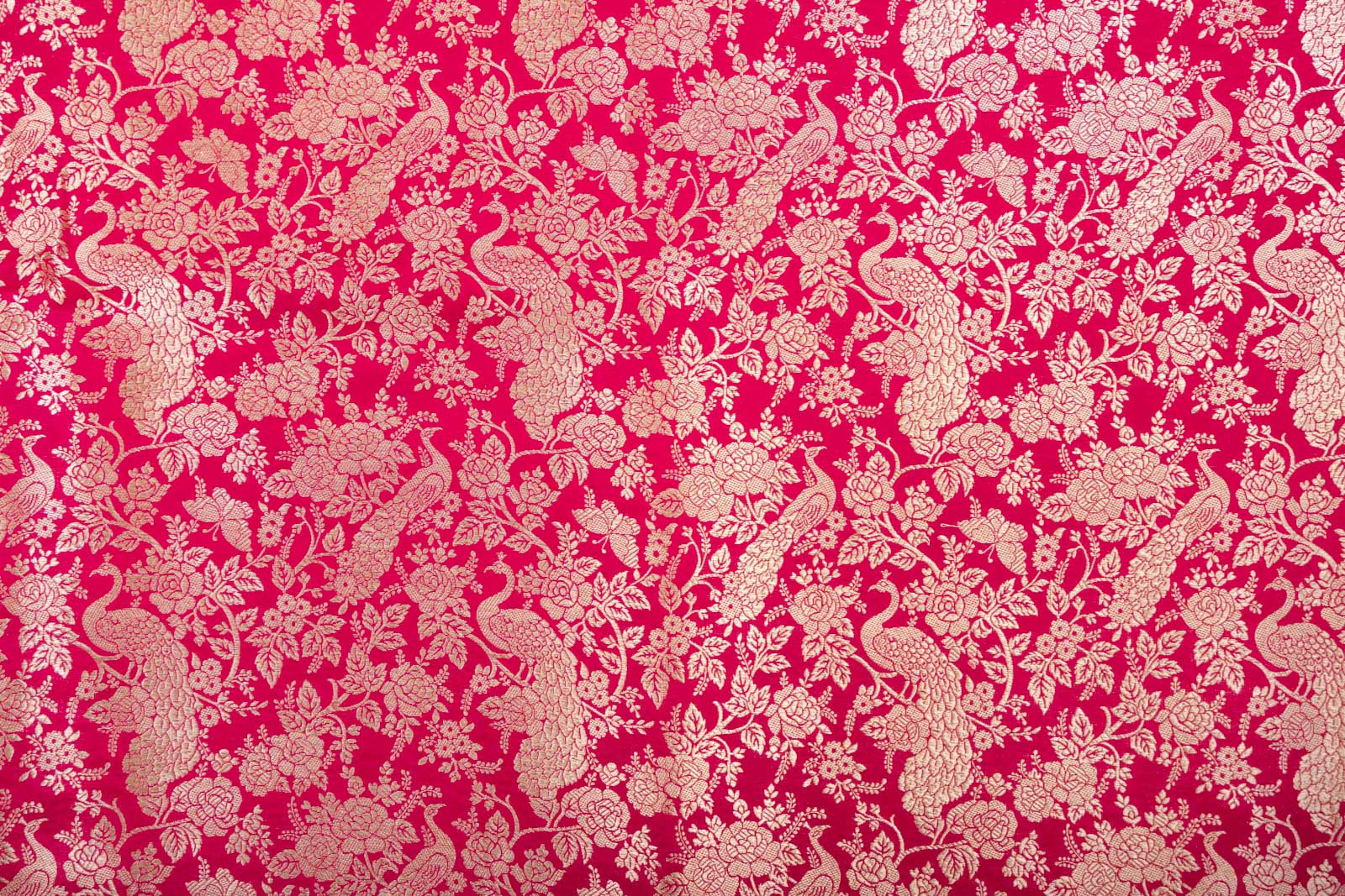 Red Pink Handwoven Banarasi Silk Fabric