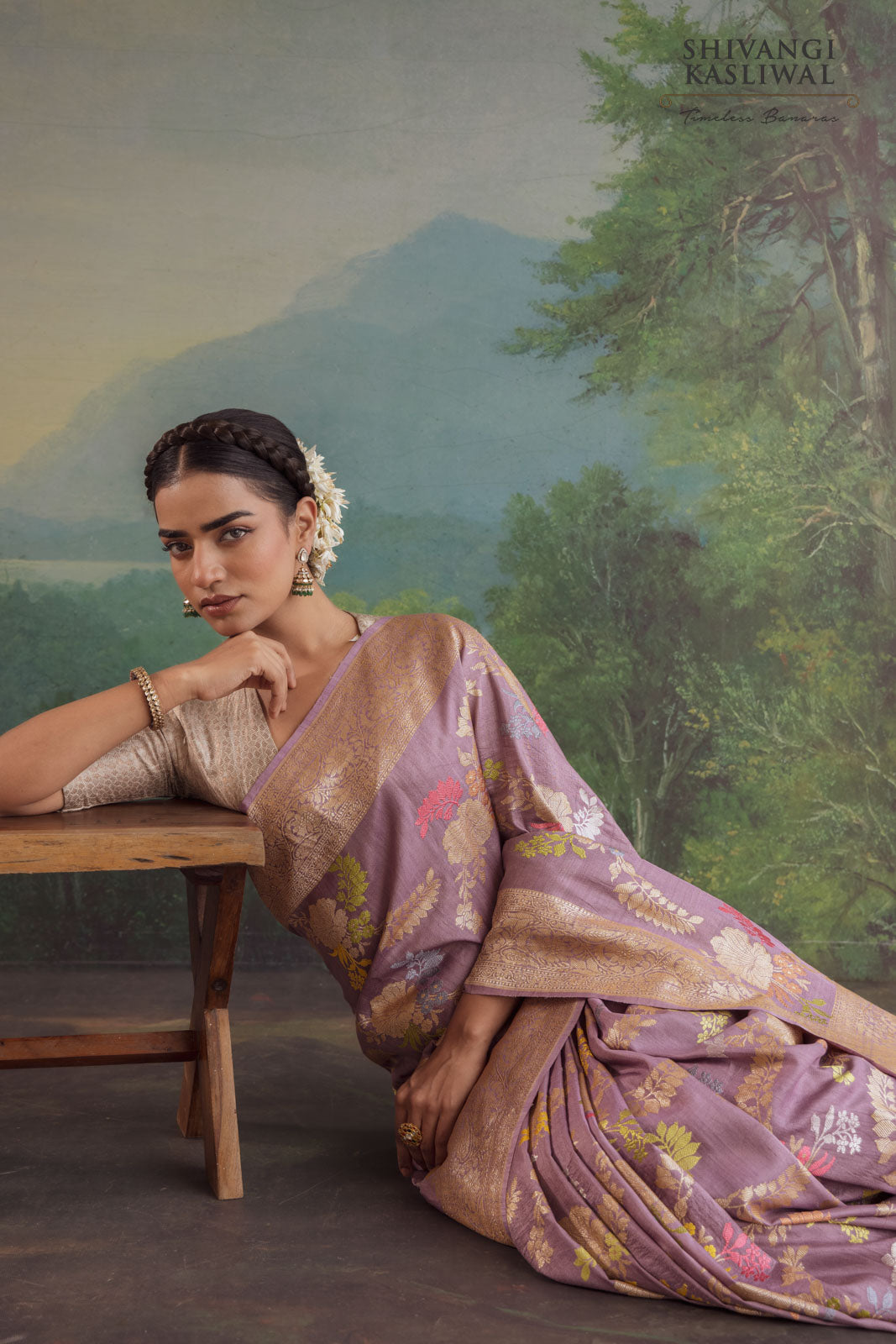 Mauve Handwoven Banarasi Kadhua Tussar Georgette Saree