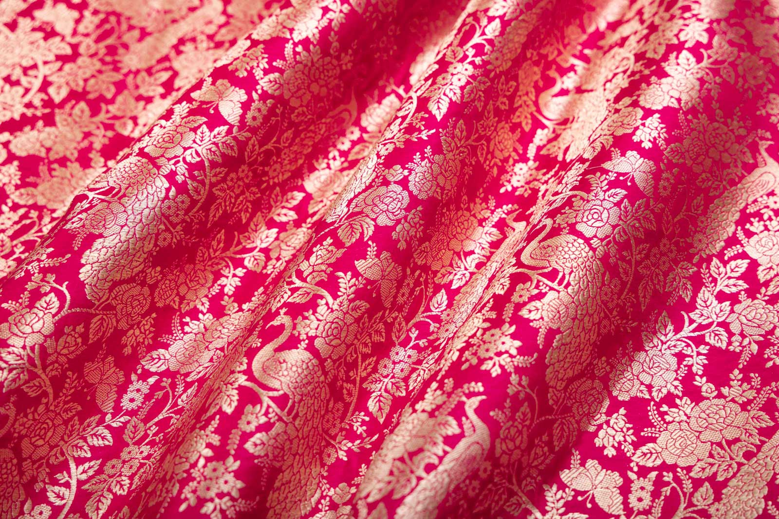 Red Pink Handwoven Banarasi Silk Fabric