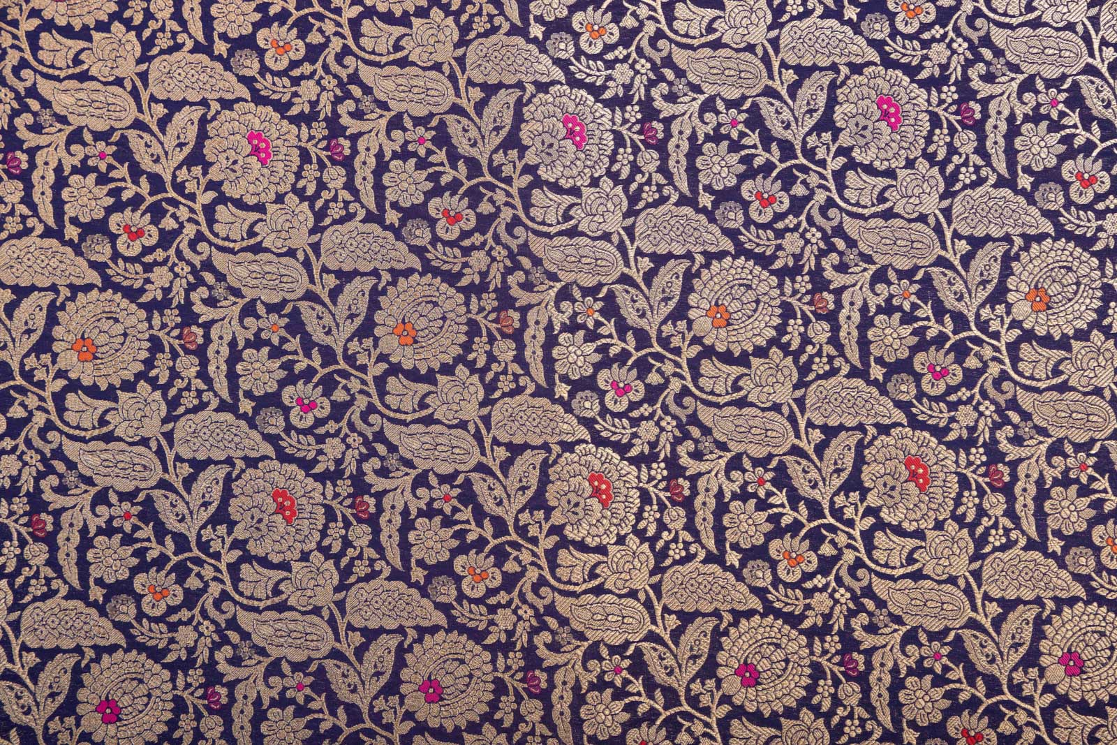 Navy Blue Handwoven Banarasi Brocade Fabric