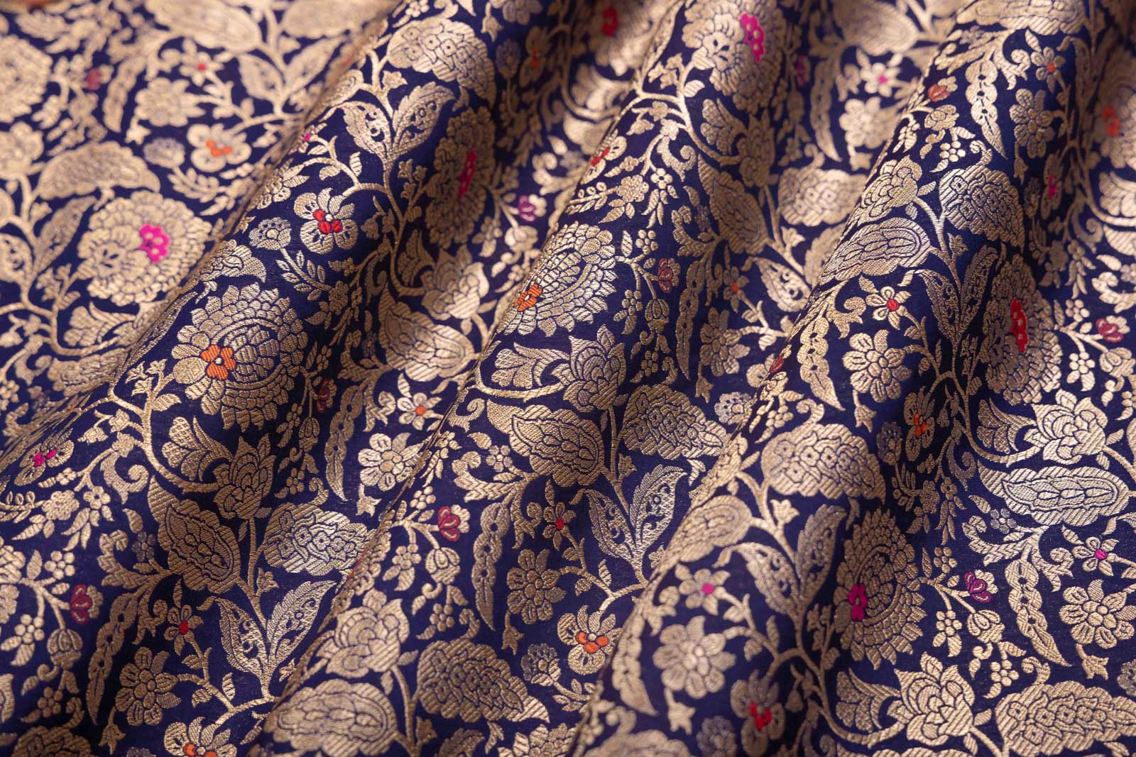 Navy Blue Handwoven Banarasi Brocade Fabric