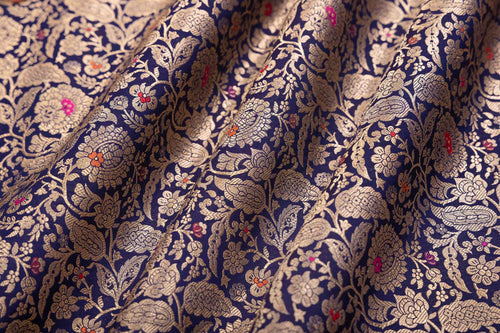 Navy Blue Handwoven Banarasi Brocade Fabric