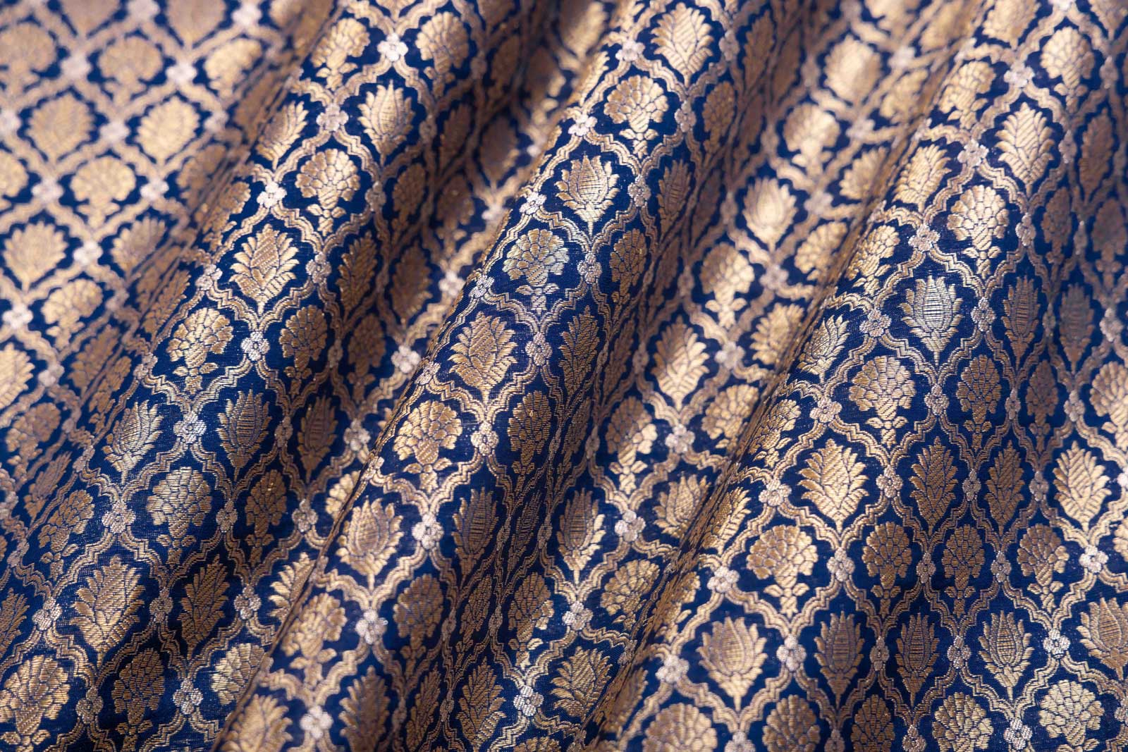 Navy Blue Handwoven Banarasi Brocade Fabric