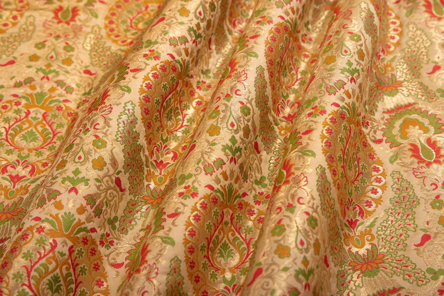 Beige Handwoven Banarasi Brocade Fabric