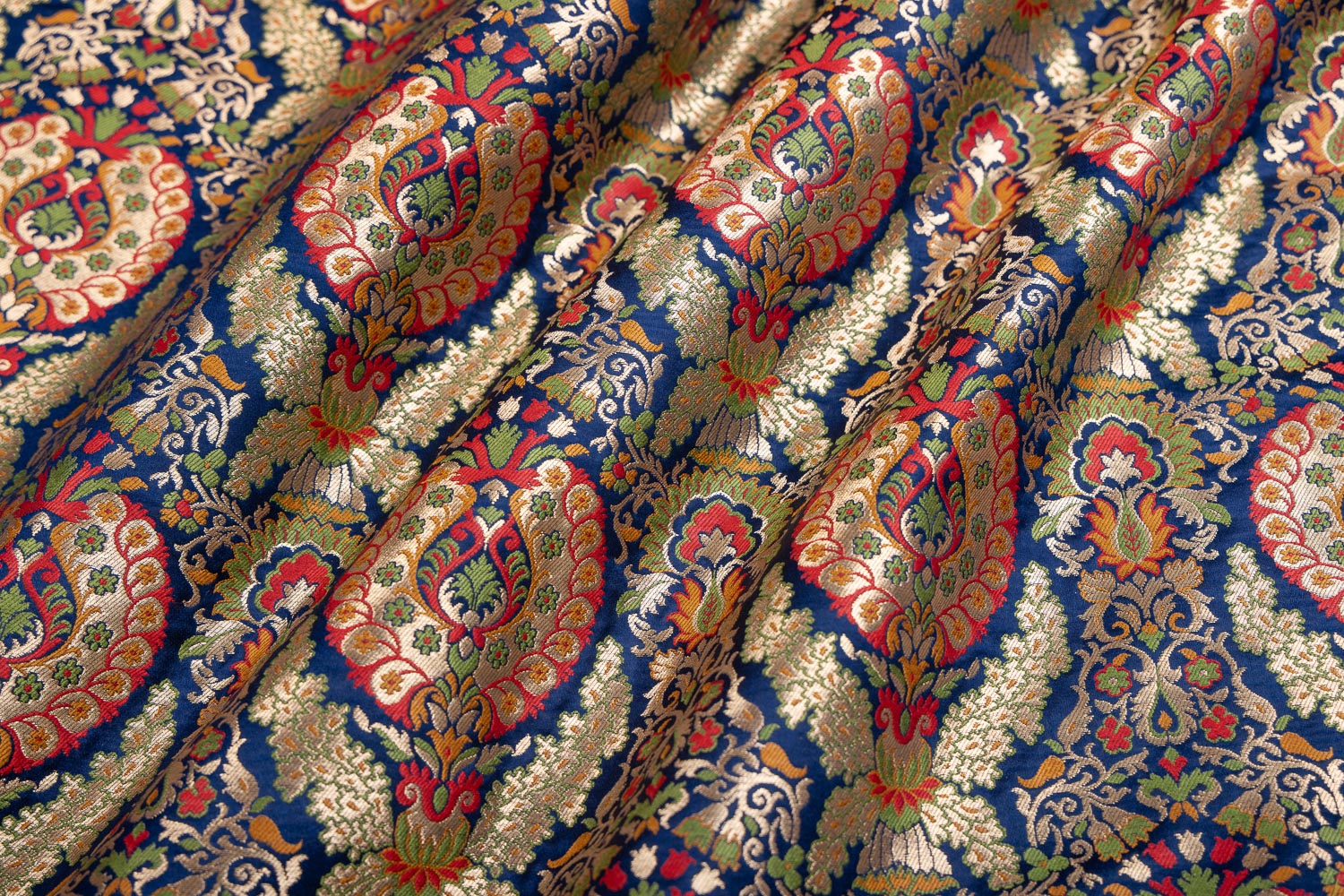 Navy Blue Handwoven Banarasi Brocade Fabric