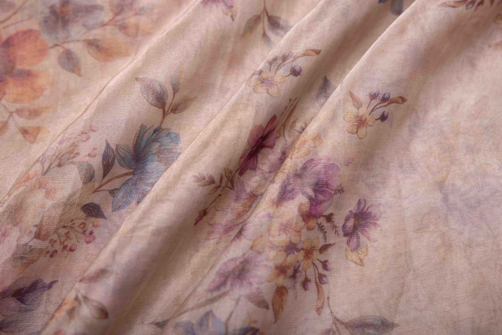Beige Banarasi Tissue Silk Fabric