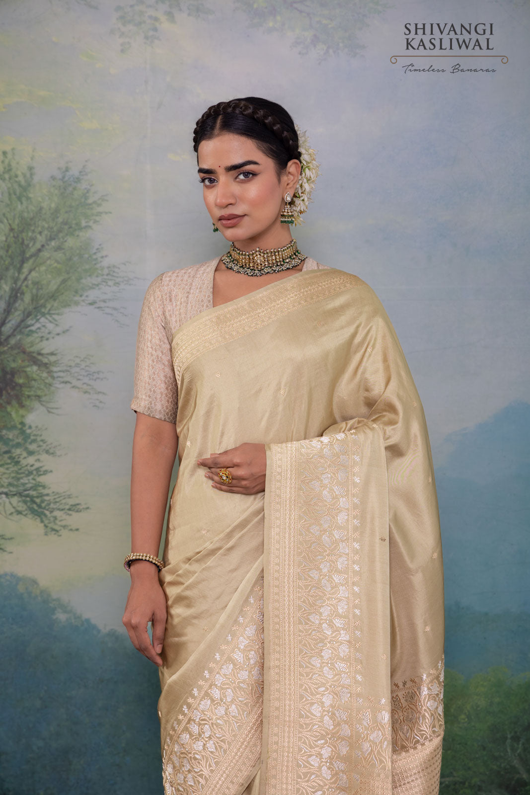 Champagne Gold Handwoven Banarasi Silk Saree
